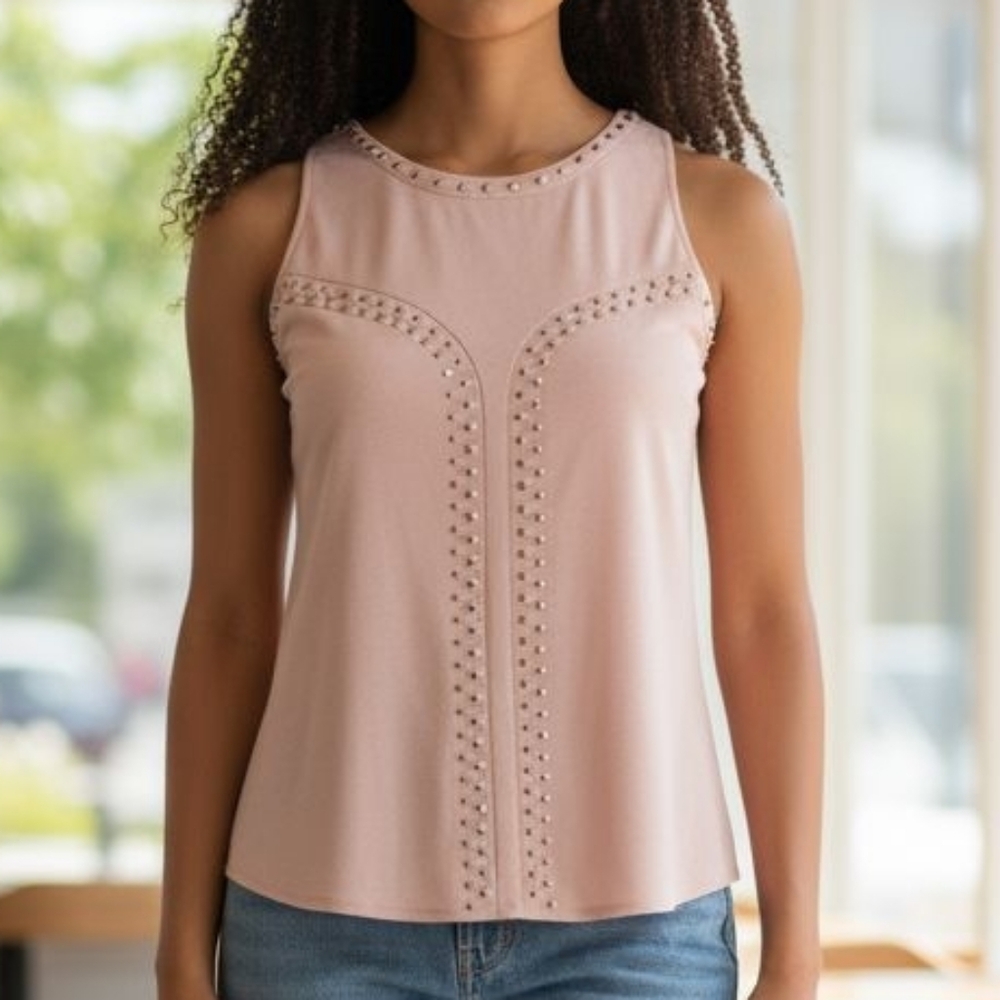 EUC Ramy Brook Size Medium Pink Stretch Crepe Grommet Sleeveless Top!